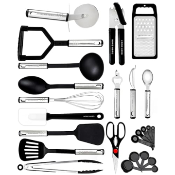 Home Hero Silicone Spatula Set with Ergonomic Handles - Stainless Steel High Heat Resistant Solid & Slotted Turner, BPA Free Non Stick Kitchen Utensils Set - Rubber Spatula (25 Pcs - Black)