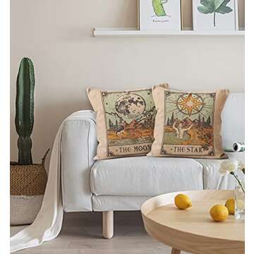 M-Qizi Tarot Card Pillow Covers Set - 2 Pieces 18 X 18 Pillow Cover Witchy, Decorative Pillows Astro...