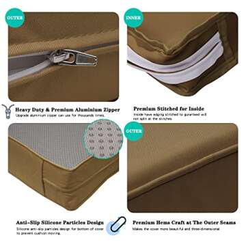 9 Pack Patio Cushion Covers Set Outdoor Furniture Cushion and Pillow Cover Replacement Fit for 5 Pieces 4-Seater Wicker Rattan Patio Sectional Sofa Chair Couch Set,Taupe-Cover Only (Large)