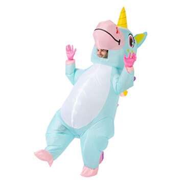 Spooktacular Creations Halloween Inflatable Costume Adult, Full Body Unicorn Blow Up Costume for Halloween Dress Up Holiday Themed Cosplay Parties(Blue)