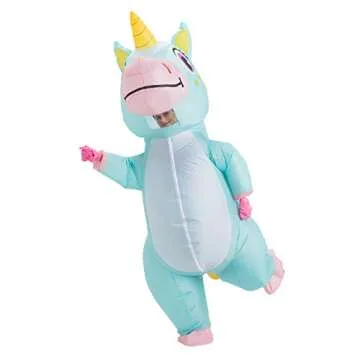 Spooktacular Creations Halloween Inflatable Costume Adult, Full Body Unicorn Blow Up Costume for Halloween Dress Up Holiday Themed Cosplay Parties(Blue)