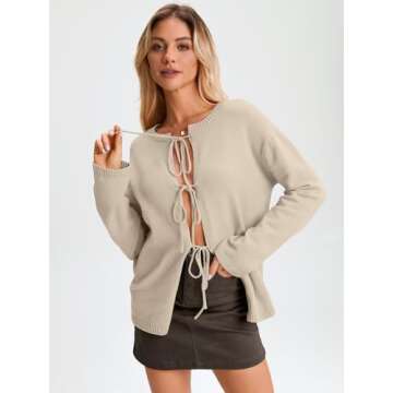 LILLUSORY Womens Cardigans Sweaters Tie Front Cropped Tops Lightweight Long Sleeve Jackets Fall Clot...