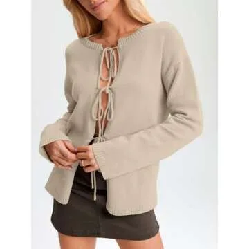 Stylish LILLUSORY Women's Tie Front Cardigan Sweater