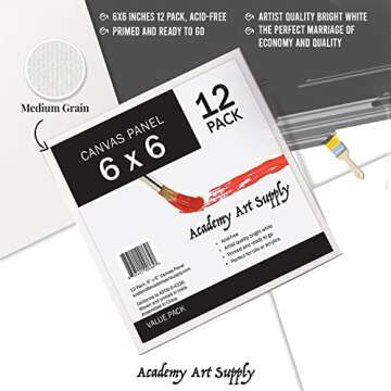 Academy Art Supply 6x6 Inch Cotton Canvas - Pack of 12
