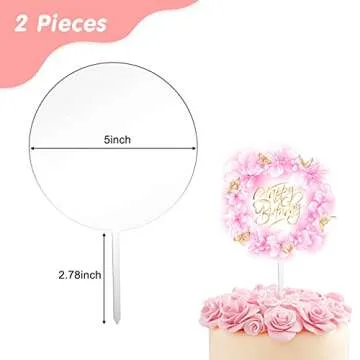 Jetec 2 Pieces 5 Inch Acrylic Cake Topper Blank Round Clear DIY Birthday Cake Topper for Personalized Custom Wedding, Birthday Festival Party Decorations(null)