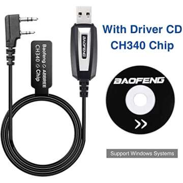 BAOFENG USB Programming Cable CH340 Chip Compatible Wiht UV-5R BF-F8HP Pro 5RM GMRS UV-5G Plus GM-15PRO GM21 K5PLUS AR-152 UV-21R Quansheng UV-K5 8 Ham Radio