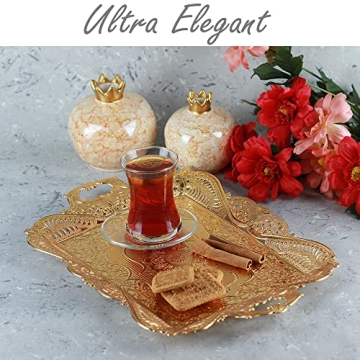 Elegant Gold Turkish Coffee Tea Serving Tray for Home Decor