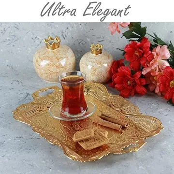 Elegant Gold Turkish Coffee Tea Serving Tray for Home Decor