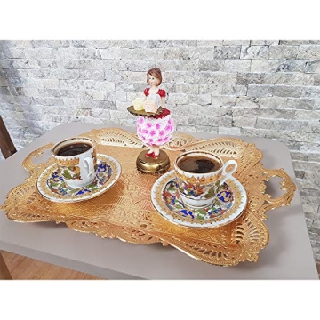 Elegant Gold Turkish Coffee Tea Serving Tray for Home Decor