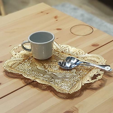 Elegant Gold Turkish Coffee Tea Serving Tray for Home Decor