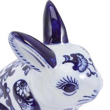 VOSAREA Blue and White Porcelain Bunny Figurine for Home
