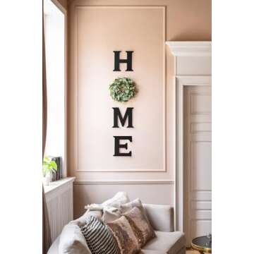 Mkono Farmhouse Wall Home Sign with Artificial Eucalyptus for O Rustic Wooden Hanging Letters Decora...