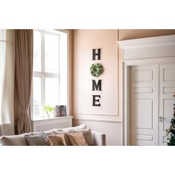 Mkono Farmhouse Wall Home Sign with Artificial Eucalyptus for O Rustic Wooden Hanging Letters Decorative Wall Art Decor for Living Room Kitchen Entryway Housewarming Gift, Black