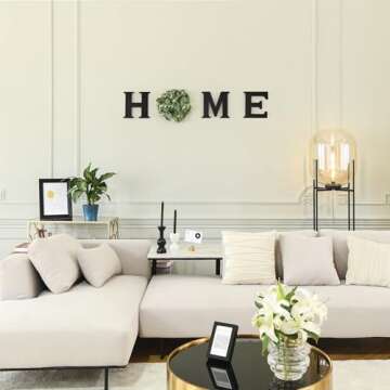 Mkono Farmhouse Wall Home Sign with Artificial Eucalyptus for O Rustic Wooden Hanging Letters Decorative Wall Art Decor for Living Room Kitchen Entryway Housewarming Gift, Black