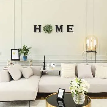 Mkono Farmhouse Wall Home Sign with Artificial Eucalyptus for O Rustic Wooden Hanging Letters Decorative Wall Art Decor for Living Room Kitchen Entryway Housewarming Gift, Black