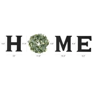 Mkono Farmhouse Wall Home Sign with Artificial Eucalyptus for O Rustic Wooden Hanging Letters Decorative Wall Art Decor for Living Room Kitchen Entryway Housewarming Gift, Black