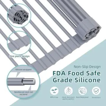 Ohuhu Roll Up Sink Rack, Over The Sink Dish Drying Rack, 20.5" W x 13.1" L Rolling Dish Drainer Foldable Sink Accessories Heat-Resistant Mat Anti-Slip Silicone Coated Dish Racks for Kitchen Counter