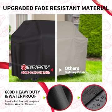 Grill Cover, BBQ Cover – NEXCOVER 58 Inch Heavy Duty Waterproof Barbecue Cover for Weber Genesis II, Genesis II LX 300 Series & Genesis 300 Series Gas Grills, Weather Resistant, Fade Resistant, Black