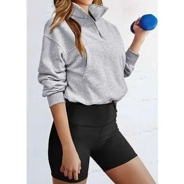 KIRUNDO 2024 Fall Trends Casual Stand Collar Crop Sweatshirts Outwear with Pocket High Neck Volleyball Clothing For Women(Grey, Medium)