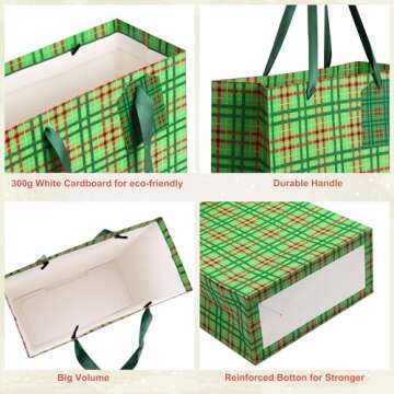 Christmas Gift Bags-12PCS Christmas Paper Bags Bulk Assorted Sizes, Christmas Tote Bags with Handle, Holiday Gift Wrapping Bags with Tissue Paper&Gift Tags (4 Extra Large 16",4 Large 12",4 Medium 9")