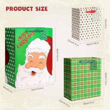 Christmas Gift Bags-12PCS Christmas Paper Bags Bulk Assorted Sizes, Christmas Tote Bags with Handle, Holiday Gift Wrapping Bags with Tissue Paper&Gift Tags (4 Extra Large 16",4 Large 12",4 Medium 9")