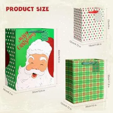 12PCS Christmas Gift Bags Assorted Sizes & Tags