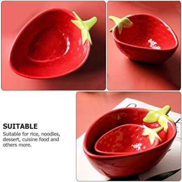 Cabilock Strawberry Shaped Serving Bowl Ceramic Salad Bowls Sturdy Mixing Bowls for Cereal, Soup, Salad and Pasta (Red), 10.3x8cm, 178BES03024D01BGE3QD