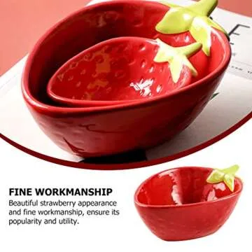 Cabilock Strawberry Shaped Serving Bowl Ceramic Salad Bowls Sturdy Mixing Bowls for Cereal, Soup, Salad and Pasta (Red), 10.3x8cm, 178BES03024D01BGE3QD