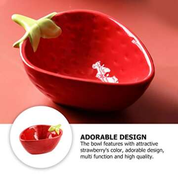 Cabilock Strawberry Shaped Serving Bowl Ceramic Salad Bowls Sturdy Mixing Bowls for Cereal, Soup, Salad and Pasta (Red), 10.3x8cm, 178BES03024D01BGE3QD