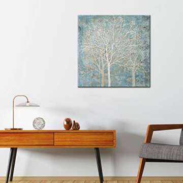 Artsbay Abstract Tree Canvas Painting Vintage Still Life Giclee Print Square Retro Artwork Winter Landscape Wall Art Modern Home Decor Stretched and Framed for Living Room Bedroom Office Decoration