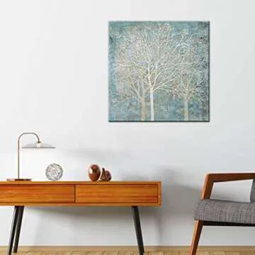 Artsbay Abstract Tree Canvas Painting Vintage Still Life Giclee Print Square Retro Artwork Winter Landscape Wall Art Modern Home Decor Stretched and Framed for Living Room Bedroom Office Decoration