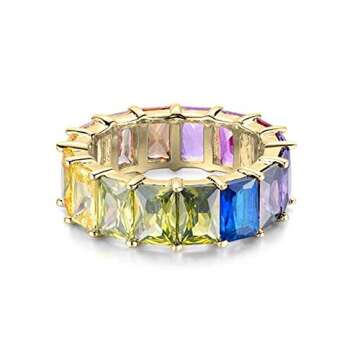 Gold Plated .925 Silver Emerald Rainbow Eternity Ring