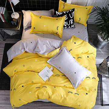 Sookie 3 Pieces Eyelash Curved Duvet Cover and Pillow Shams Bedding Set, Soft and Comfortable Graceful Reversible Durable (Twin Size,Yellow)
