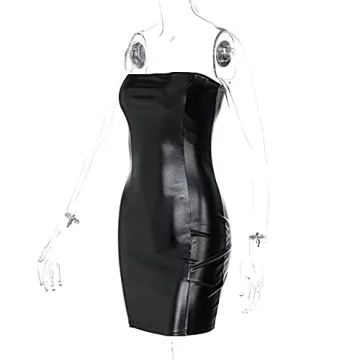 Stylish Strapless Bodycon PU Leather Mini Dress for Women