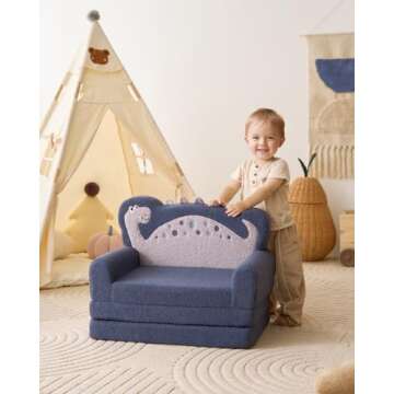 Blissful Diary Kids Couch, 2-in-1 Soft Toddler Couch Fold Out, Toddler Chair Comfy, Convertible Sofa...