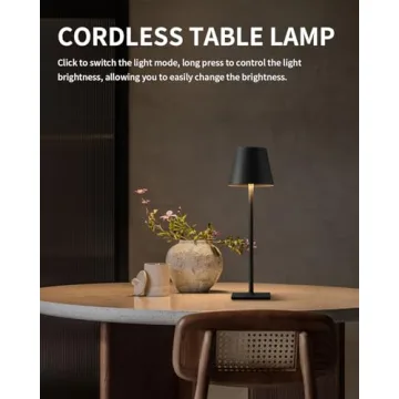 KDG 2 Pack Cordless Table Lamp,Portable LED Desk Lamp, 5000mAh Battery Operated, 3 Color Stepless Dimming Up, for Restaurant/Bedroom/Bars/Outdoor Party/Camping/Coffee Shop Night Light(Black)