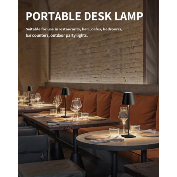 KDG 2 Pack Cordless Table Lamp,Portable LED Desk Lamp, 5000mAh Battery Operated, 3 Color Stepless Dimming Up, for Restaurant/Bedroom/Bars/Outdoor Party/Camping/Coffee Shop Night Light(Black)