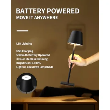 KDG 2 Pack Cordless Table Lamp,Portable LED Desk Lamp, 5000mAh Battery Operated, 3 Color Stepless Dimming Up, for Restaurant/Bedroom/Bars/Outdoor Party/Camping/Coffee Shop Night Light(Black)