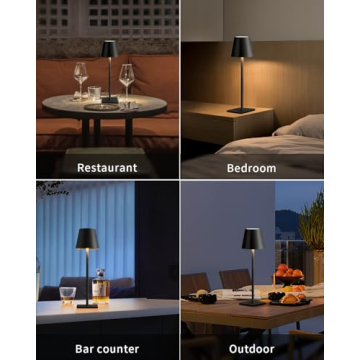 KDG 2 Pack Cordless Table Lamp,Portable LED Desk Lamp, 5000mAh Battery Operated, 3 Color Stepless Dimming Up, for Restaurant/Bedroom/Bars/Outdoor Party/Camping/Coffee Shop Night Light(Black)