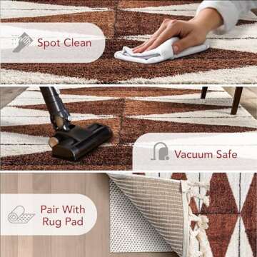 nuLOOM Kali Geometric 6 Round Shag Area Rug for Living Room Bedroom Dining Room Nursery Kitchen, Rust/Ivory