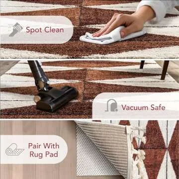 nuLOOM Kali Geometric 6 Round Shag Area Rug for Living Room Bedroom Dining Room Nursery Kitchen, Rust/Ivory