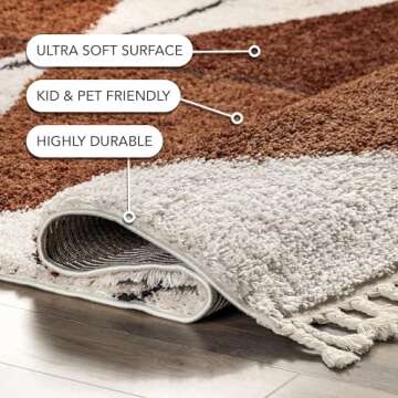 nuLOOM Kali Geometric 6 Round Shag Area Rug for Living Room Bedroom Dining Room Nursery Kitchen, Rust/Ivory