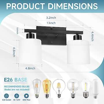 CANMEIJIA 2-Light Bathroom Vanity Light Fixtures, Matte Black Vanity Wall Scones Lighting for Bedroo...