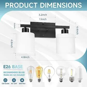 CANMEIJIA 2-Light Bathroom Vanity Light Fixtures, Matte Black Vanity Wall Scones Lighting for Bedroo...