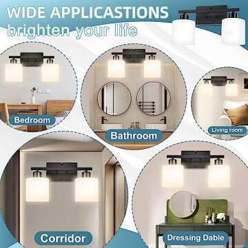 CANMEIJIA 2-Light Bathroom Vanity Light Fixtures, Matte Black Vanity Wall Scones Lighting for Bedroom Living Room, Modern Vanity Lights with Milky White Glass Shades, E26 Socket, Bulbs Not Included