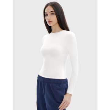 C202 Women's Long Sleeve Shirts Crew Neck Slim Fit Going Out Tops Basic Tees Barely There Collection