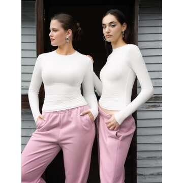 C202 Women's Long Sleeve Shirts Crew Neck Slim Fit Going Out Tops Basic Tees Barely There Collection