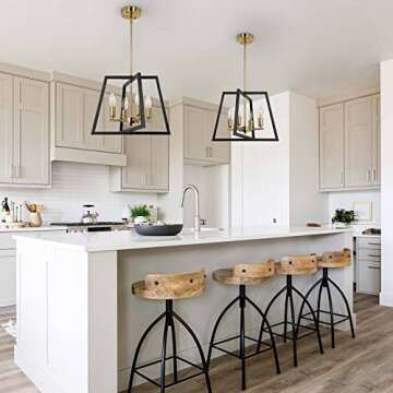 ZOSIMIO Black Brass Farmhouse Lantern Chandelier, Gold Modern Industrial Bird Cage Foyer Pendant Lig...