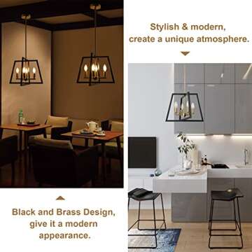 ZOSIMIO Black Brass Farmhouse Lantern Chandelier, Gold Modern Industrial Bird Cage Foyer Pendant Light, 4- Light Rustic Hanging Lighting Fixture for Kitchen Island, Dining Room, Entryway, Hallway