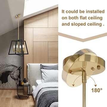 ZOSIMIO Black Brass Farmhouse Lantern Chandelier, Gold Modern Industrial Bird Cage Foyer Pendant Light, 4- Light Rustic Hanging Lighting Fixture for Kitchen Island, Dining Room, Entryway, Hallway